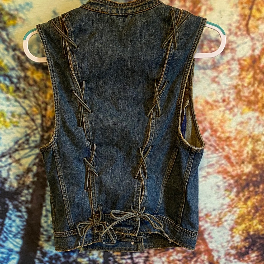 Free People Blue Denim Vest lace-up back like new